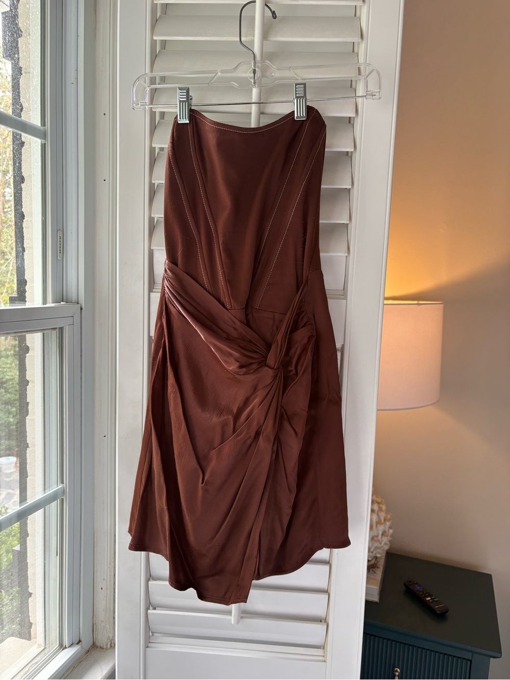 Zara Strapless Twist-Drape Dress in Deep Brown